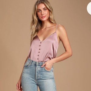 Lulu's That Song Dusty Mauve Satin Bodysuit